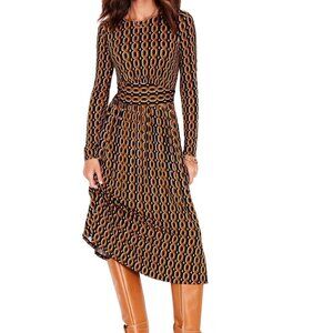 Boden NWT Thea Long Sleeve Jersey Dress Ochra Chain Midi Size 16-18R
